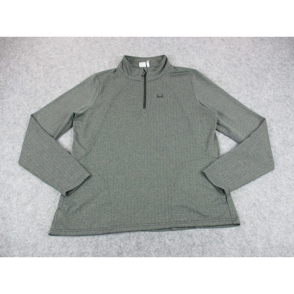 Cinch Sweater Mens Large Gray Black Quarter Zip Mock Neck Herringbone Cowboy